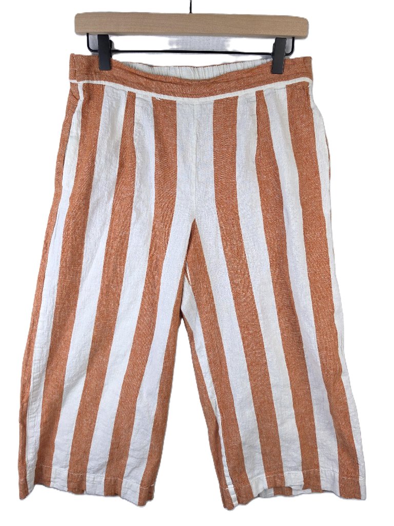 Beachlunchlounge Capri Pants Wide Leg Linen Cotton Striped Size M Relaxed Resort